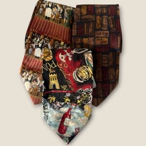Vintage novelty, silk ties set of three Colorful Wine-Themed Italian